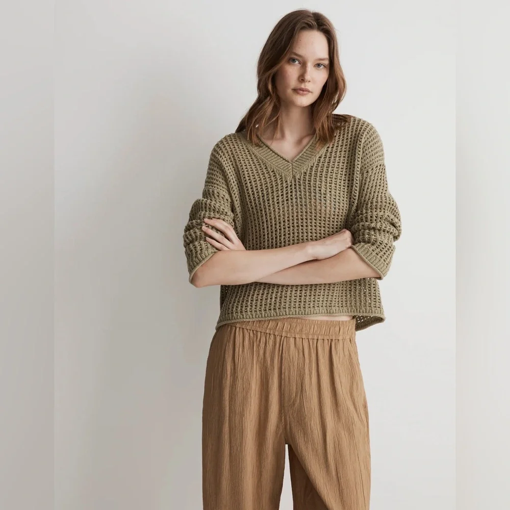 Madewell Open-Stitch V-Neck Pullover Sweater, Large - Picture 1 of 5